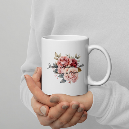 White Ceramic Mug Proverbs 31 Woman Christian Floral Cup