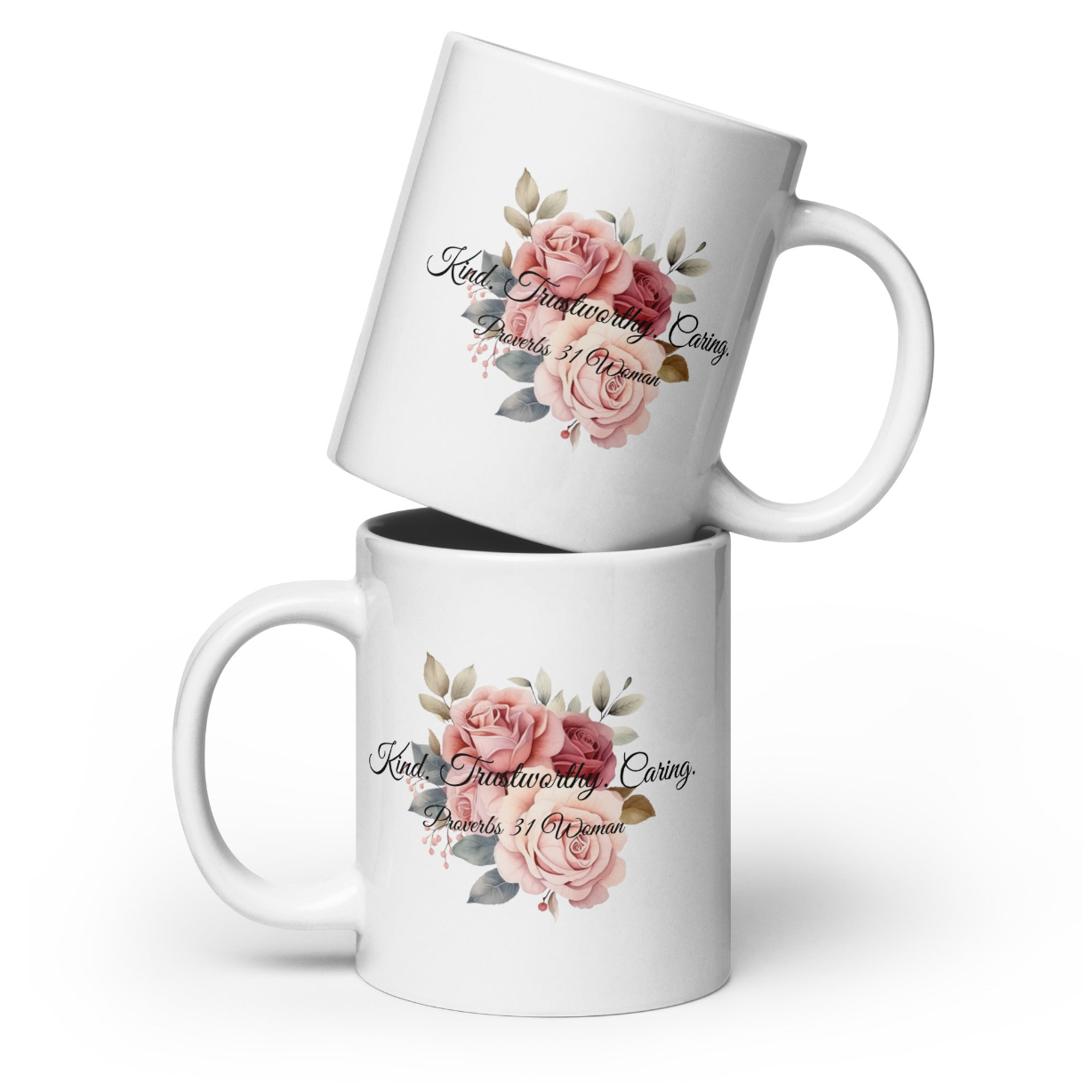 White Ceramic Mug Proverbs 31 Woman Christian Floral Cup
