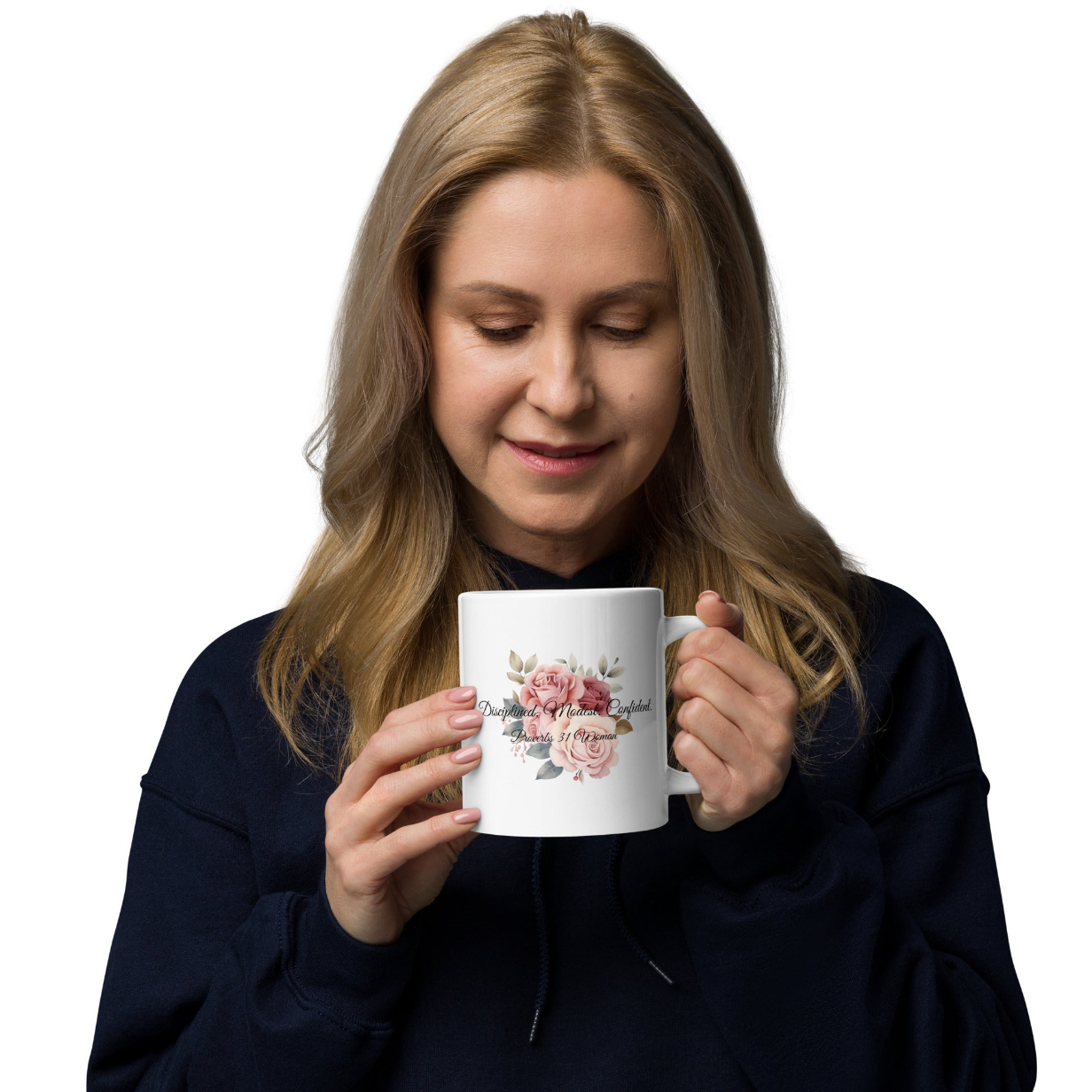 White Ceramic Mug Proverbs 31 Woman Christian Floral Cup